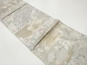 プラチナ箔花鳥に鼓・雲・流水模様織出し袋帯